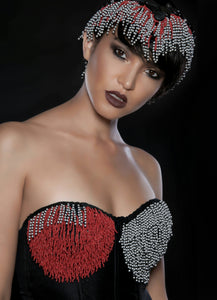 Gray and red beaded corset