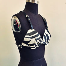 Load image into Gallery viewer, Vinyl harness bra Zebra